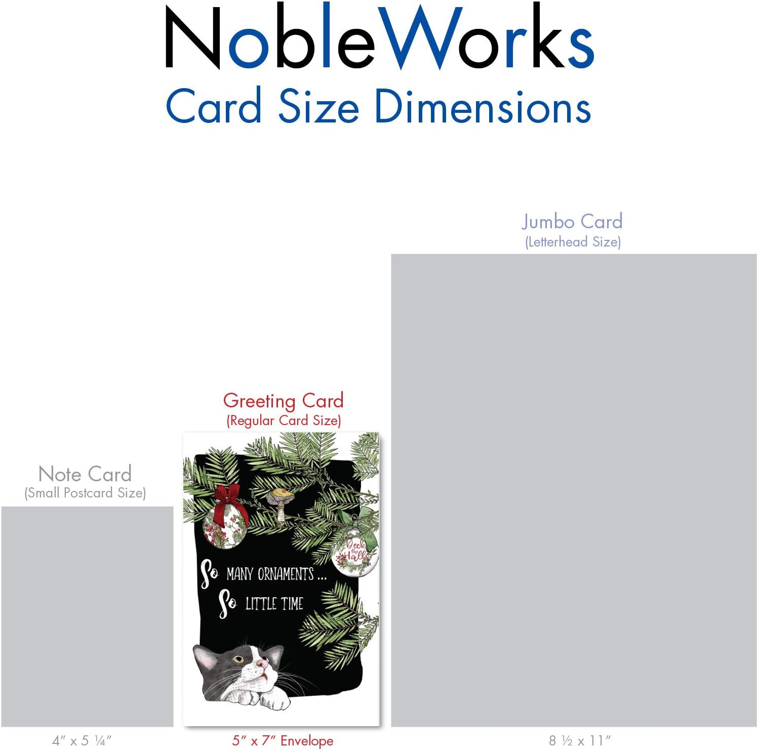 NobleWorks - 12 Funny Animal Christmas Cards - Pet Holiday Humor, Bulk Boxed Notecards with Envelopes (1 Design, 12 Cards) - So Many Ornaments Cat C3473XSG-B12x1