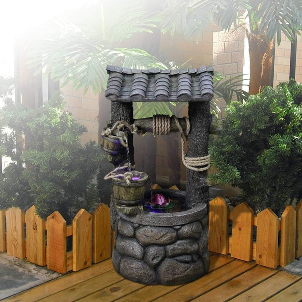 Indoor and outdoor floor water fountain 26 inches high cascading resin well rock for yard garden tabletop decoration