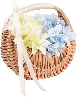 Cesta de tecido de rattan, conjunto de 2 cestas de casamento tecidas à mão para damas de flores cesta de vime cesta de palha de salgueiro cesta de piquenique com alça cestas de mão de flores tecidas cesta de armazenamento de vime para casamentos rattan (#1)