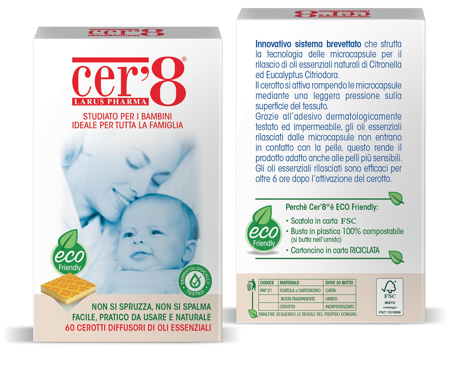 LARUS Pharma Cer'8 Cerotti Diffusori di Oli Essenziali, Confezione Speciale da 60 Pezzi