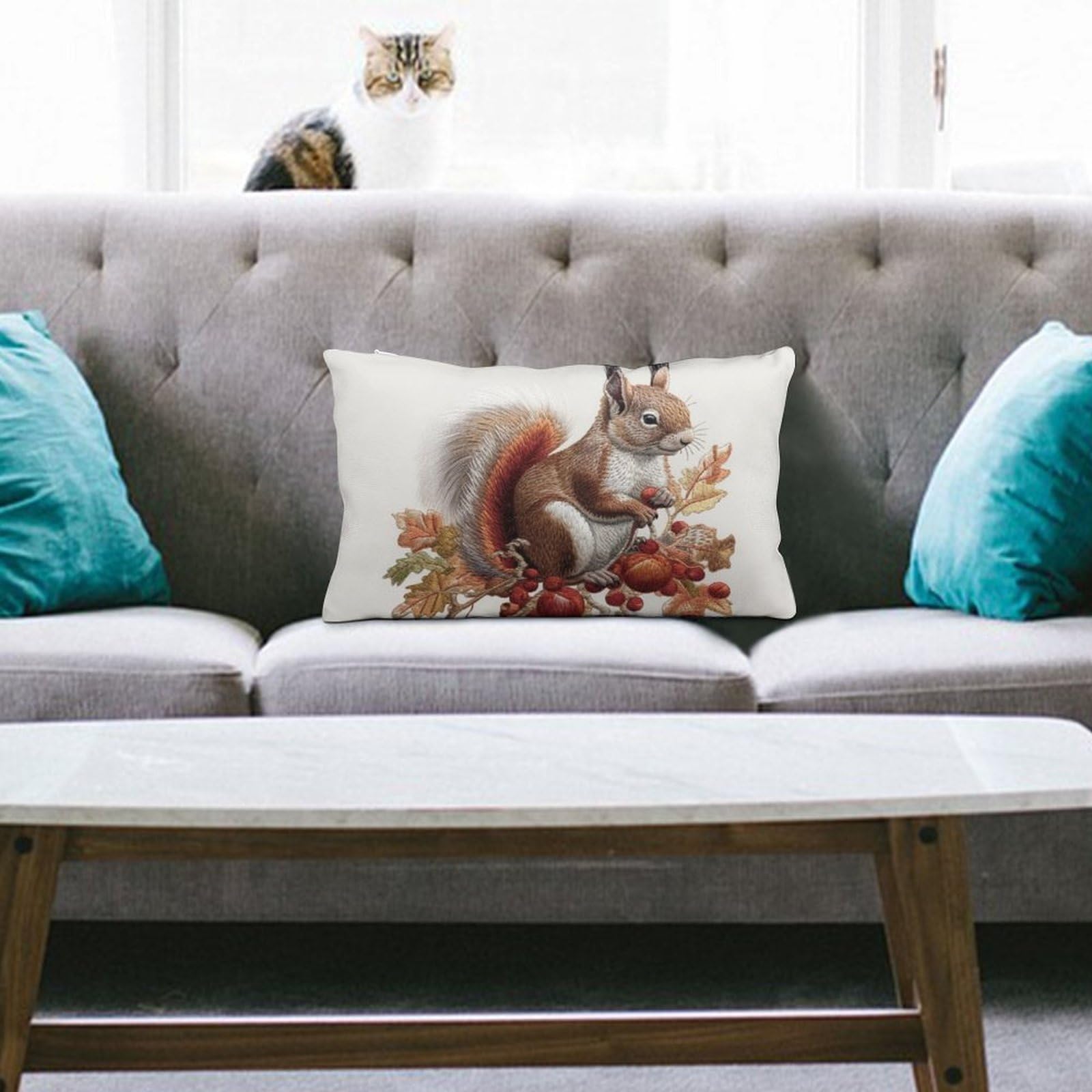 NTVOWPZO Decoration Throw Pillow Covers 8"x12" Pillowcases Covers Leaves and Squirrel Soft Pillowcases Modern Farmhouse Home Decor Sofa Cushions Covers for Couch Bed Living Room