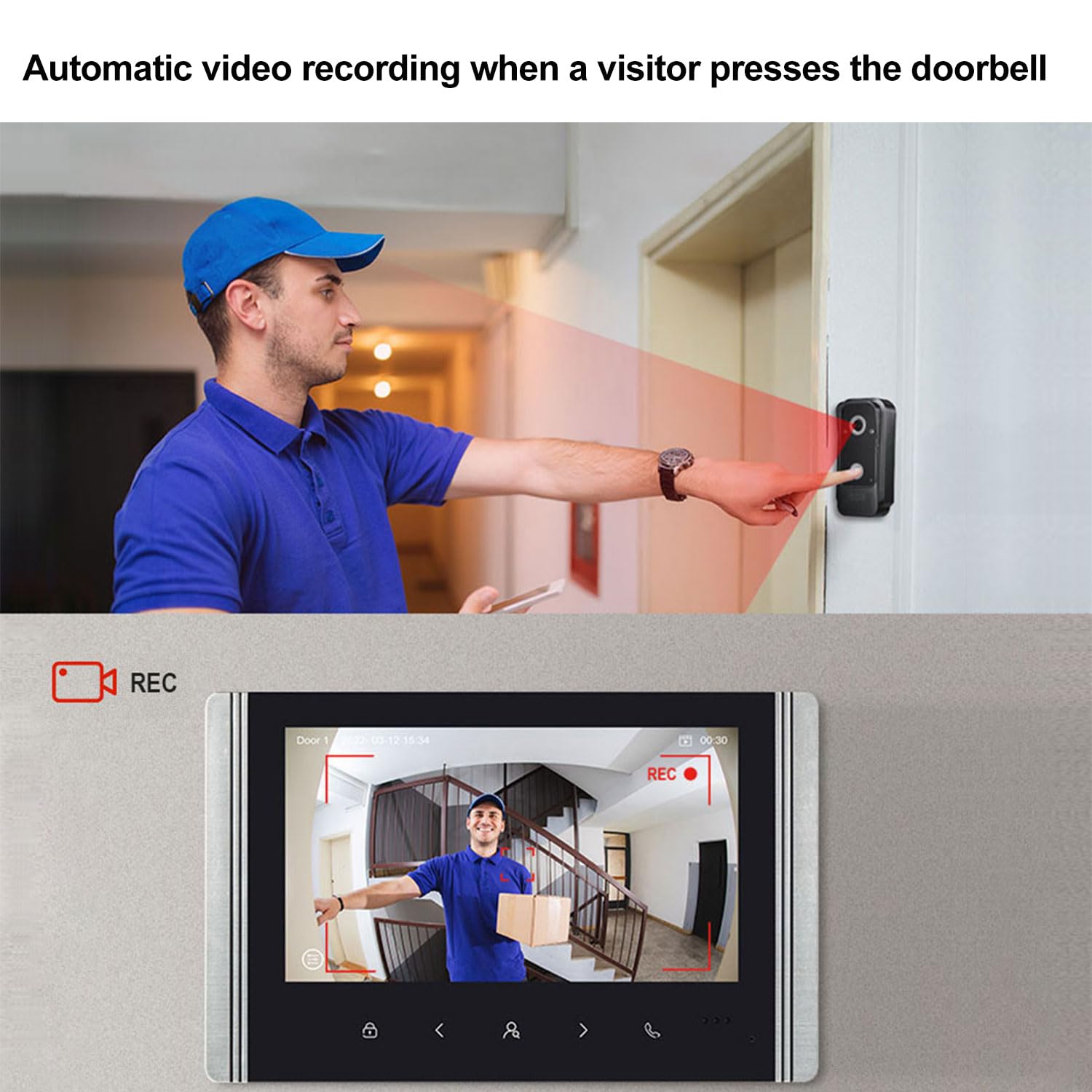 4fili 7" Sistema Videocitofonico AHD 1080P, Campanello con Cavo e 10 Suonerie,Dispositivo Esterno Impermeabile IP65 con Visione Notturna a IR, Sblocco Tramite Monitor