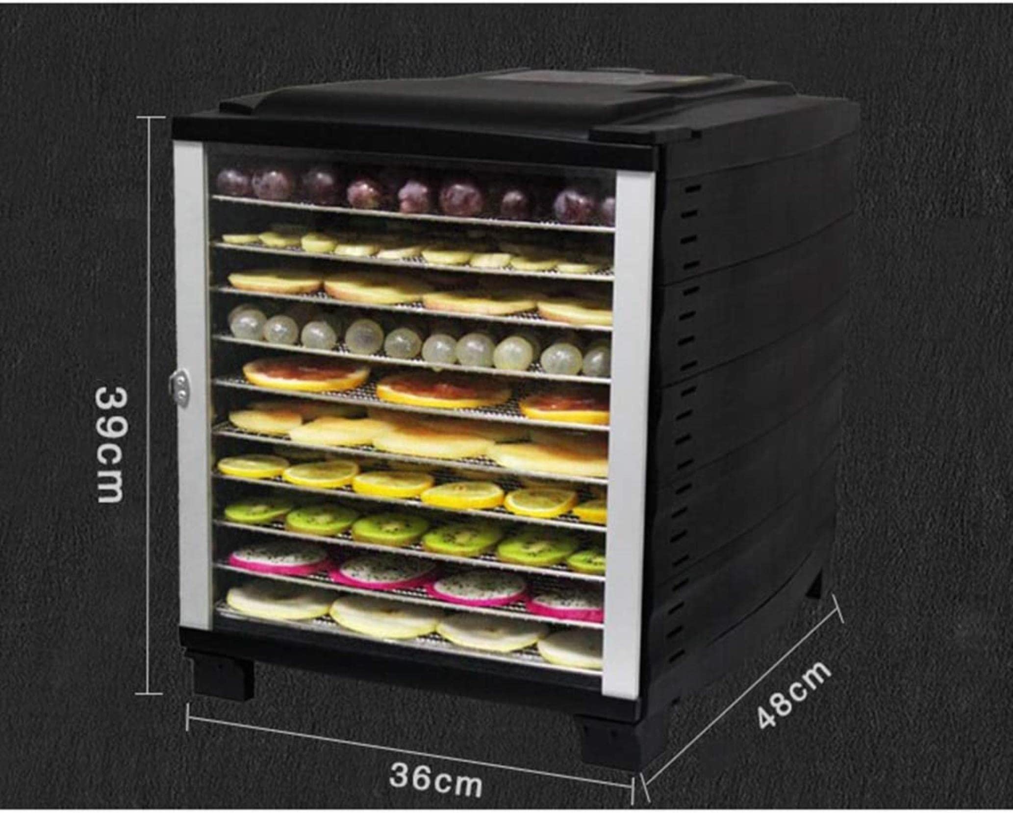 Sol Dörrautomat/Dörrgerät mit 10 Einschüben aus Edelstahl Plus Digitaler Timer + Thermostat, (Schwarz)