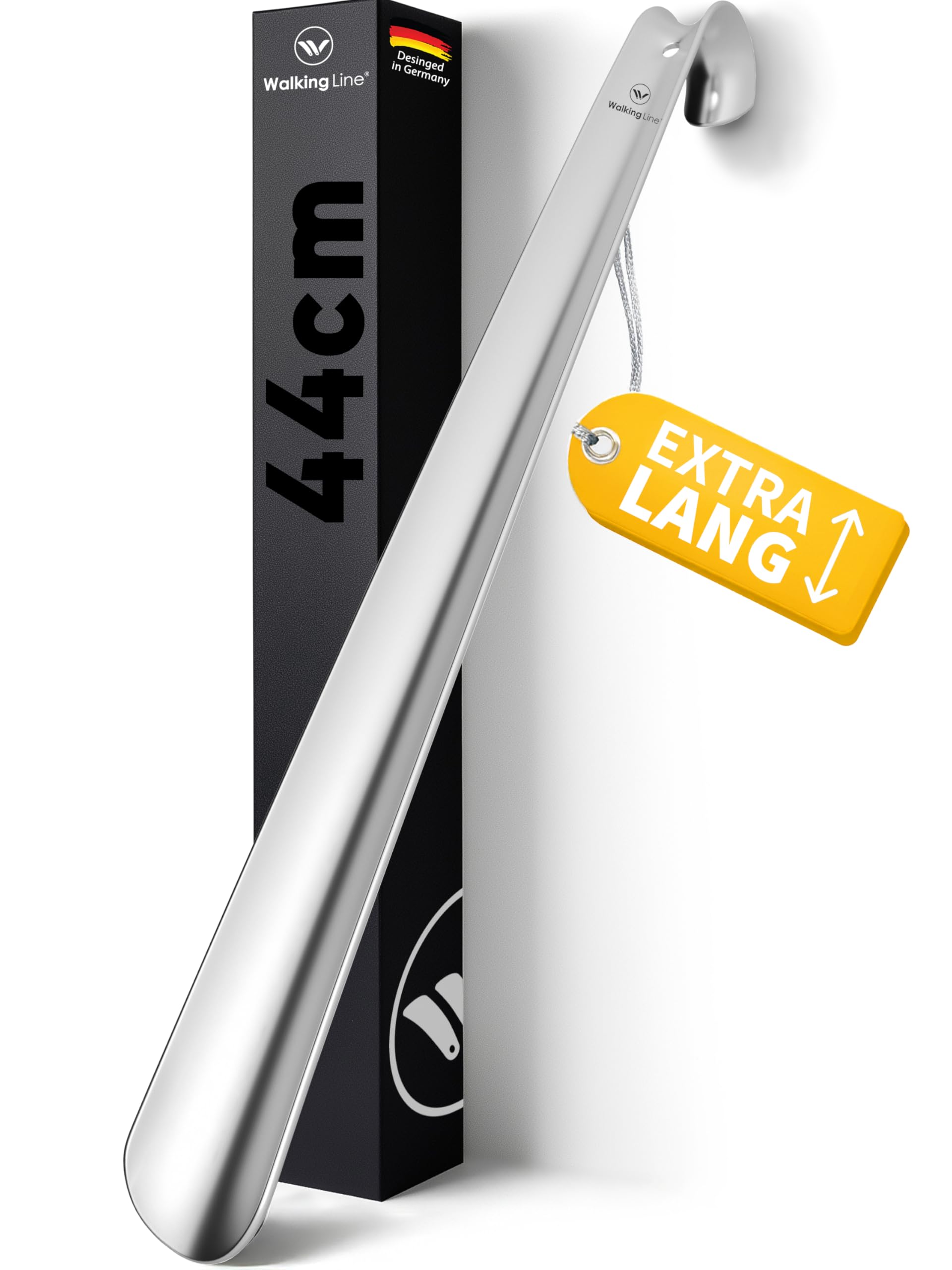 Walking Line® Premium Schuhlöffel Lang 44cm [EXTRA STABIL] aus Gebürstetem Edelstahl - Schuhanzieher Lang, Schuhlöffel Metall Lang, Shoe Horn, Schuhanzieher Lang Metall, Langer Schuhlöffel, Shoehorn