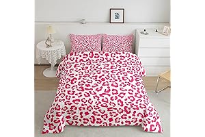 Pink Leopard Comforter Set Queen Size, Cheetah Bedding Set 3pcs for Room Decor
