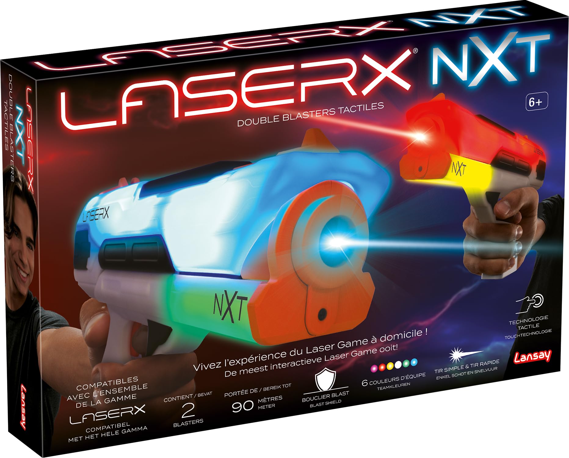 LANSAY – LASER X NXT – Doppio Blaster Tattico Laser bambino dai 6 anni – Gioco di tiro interattivo con portata 90 metri ed effetti luminosi – Esperienza laser game a casa - Idea Regalo Bambino