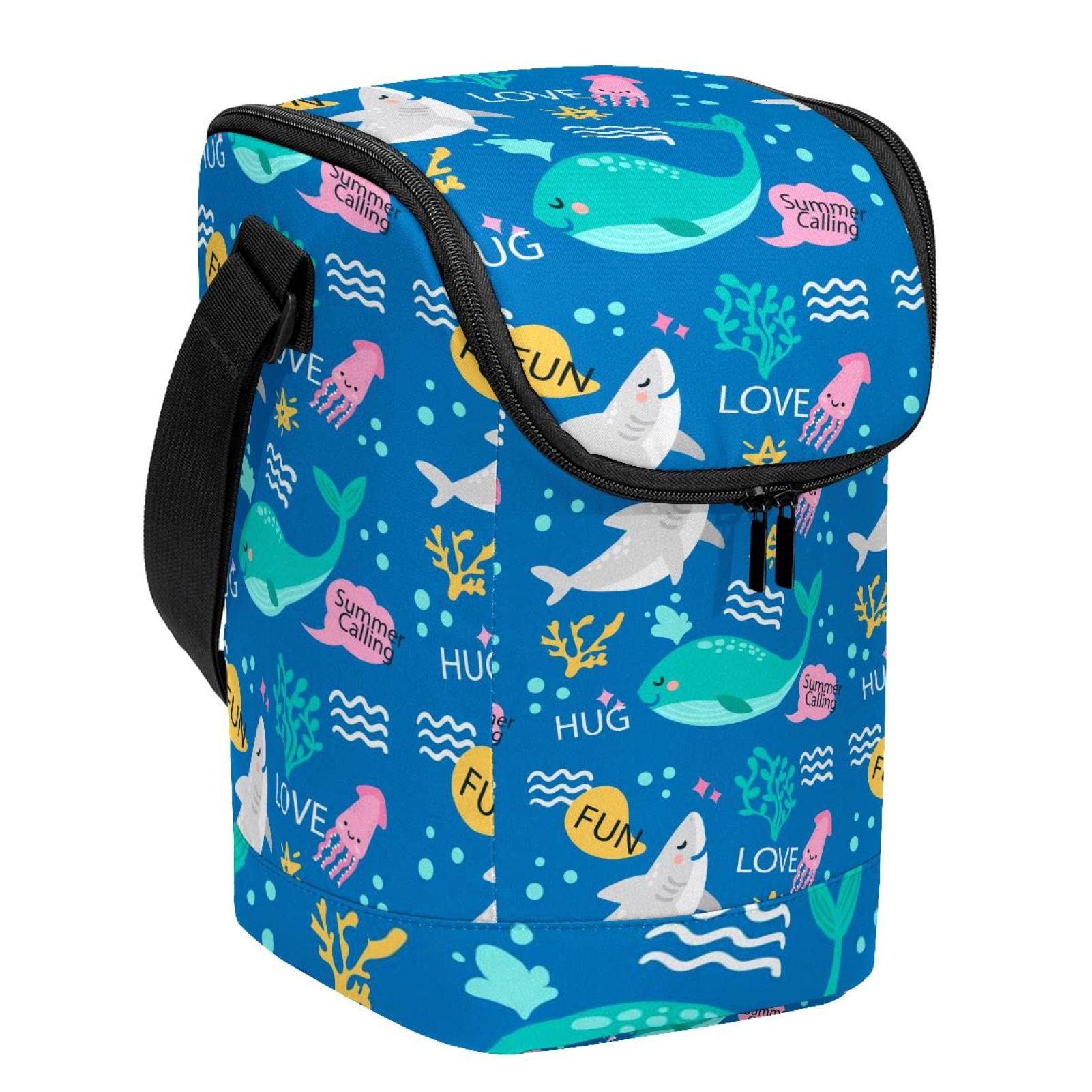 Lonchera de animales coloridos azul ligera lavable y térmica infantil