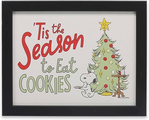 Open Road Brands Peanuts Snoopy 'Tis the Season to Eat Cookies - Arte de pared de madera enmarcada - Bonita imagen de Navidad de Snoopy para