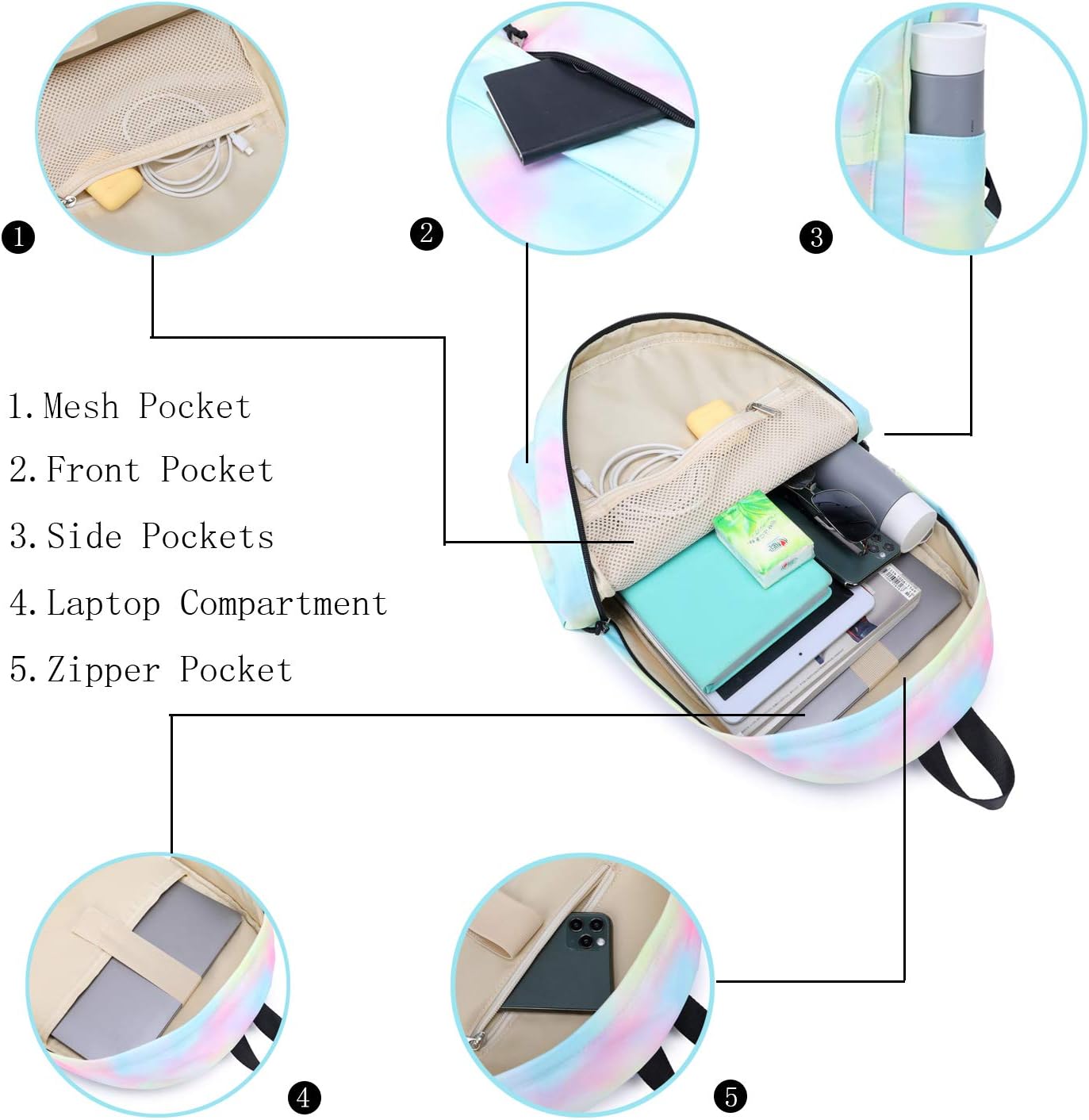 abshoo Lightweight Water Resistant Backpacks for Teen Girls School Backpack with Lunch Bag - Image 5