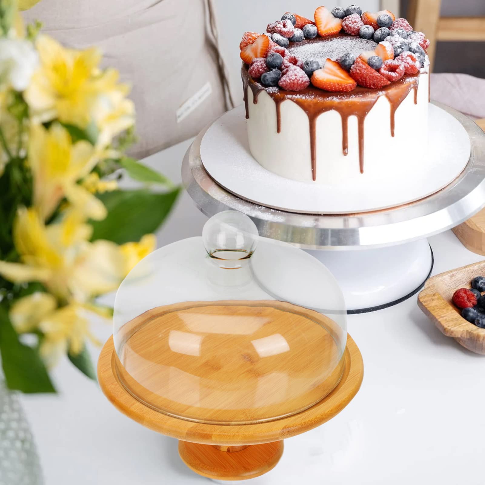 Support de gâteau avec couverture de dôme: 1 set Gâteau de gâteau de gâteau à gâteaux Tour de cupcake Dessert Serveur de plateau de plateau de plateau de plateau avec couvercle for une fête d'annivers