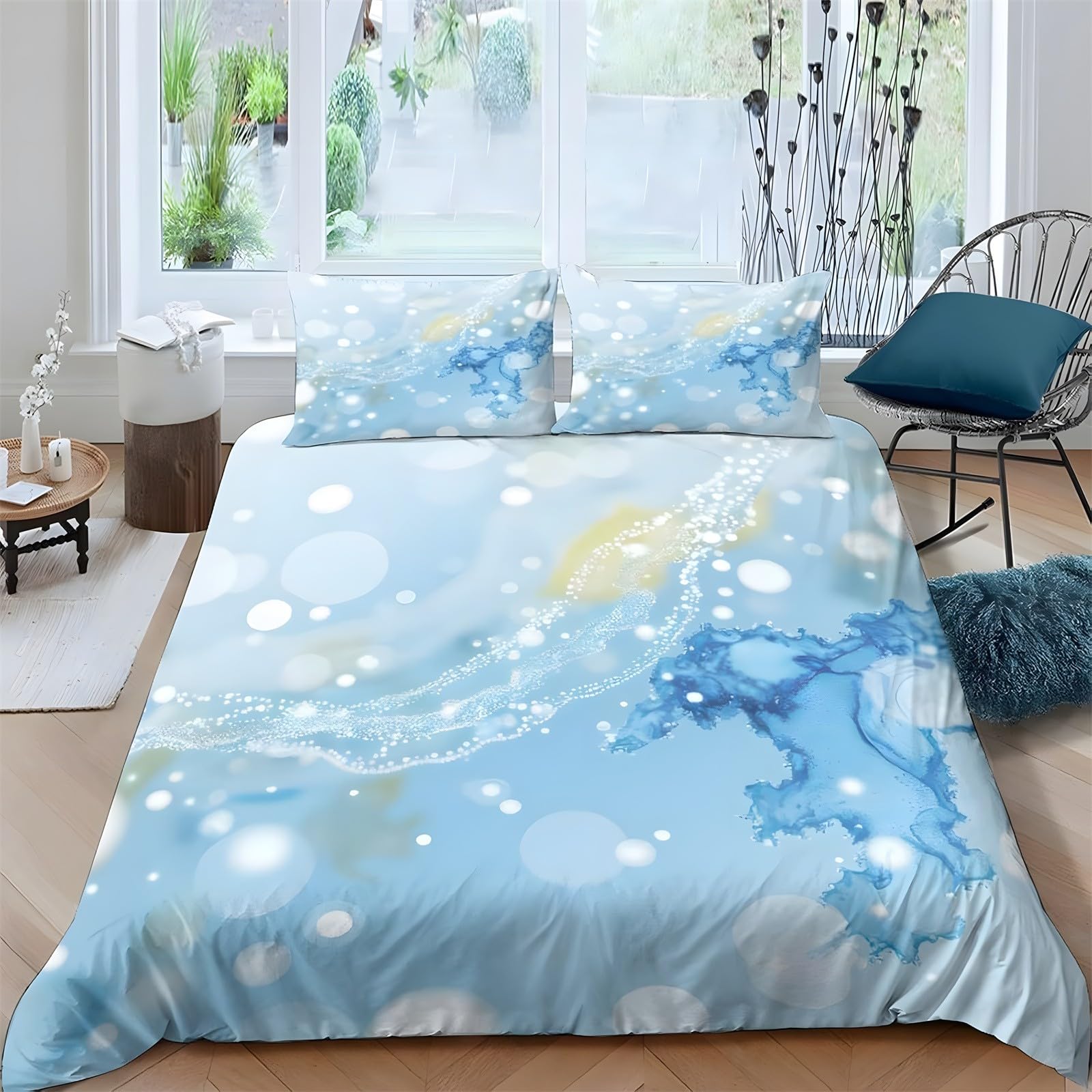 Ypthriline Super King Duvets Set Watercolor Blend Bedding Set Microfiber Light Blue Duvet Covers with Pillowcases Reversible Bedding With Zipper Closure 260x220CM