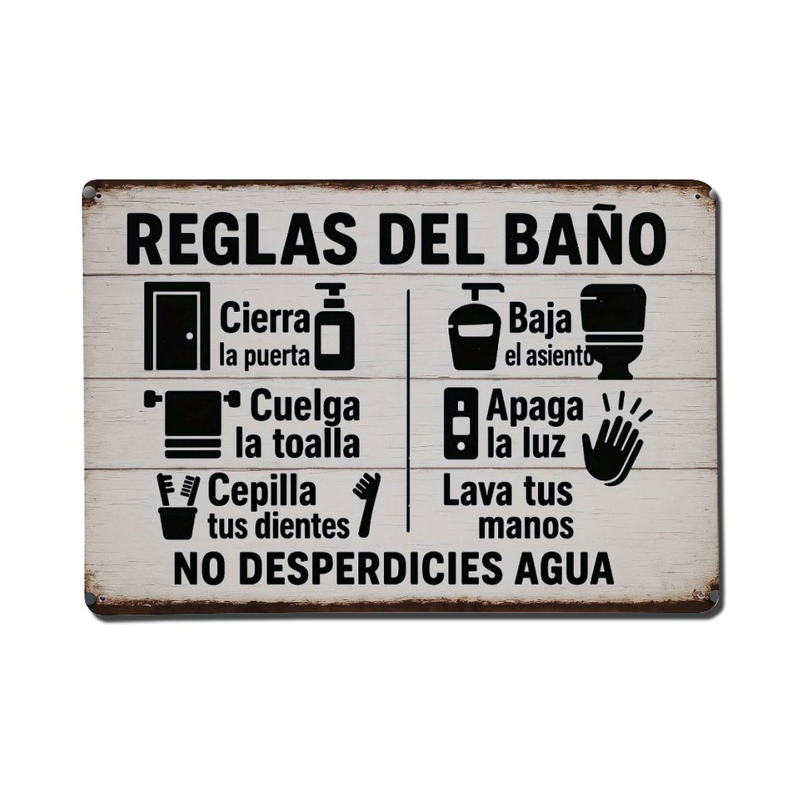 Bathroom Rules Sign Pattern Metal Tin Sign Plaque