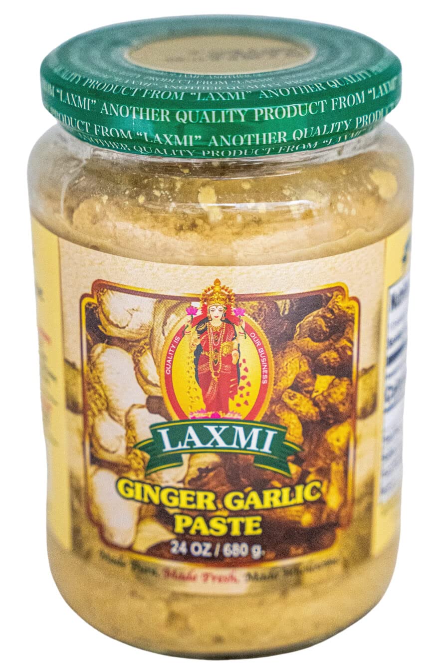 Laxmi Ginger Garlic Paste 24oz - Authentic Indian Cooking Essential, Fresh Pure Marinade for Meats & Recipes