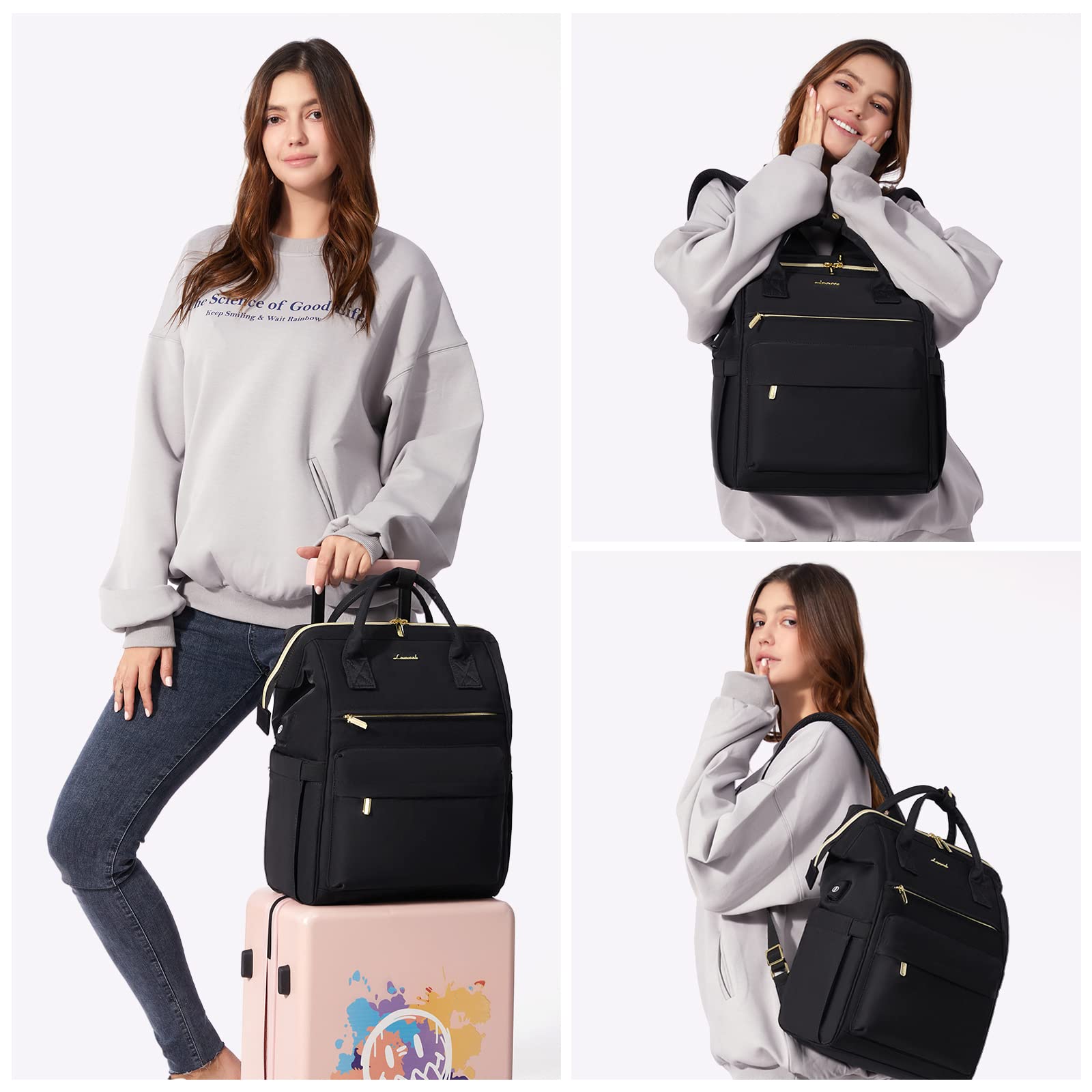 LOVEVOOK Schulrucksack Jungen Teenager Groß, 17 Zoll Laptop Rucksack Damen Arbeitsrucksack mit USB Ladeanschluss & Laptopfach, Wasserdicht Daypacks für Arbeit Reise Schule Uni, Schwarz