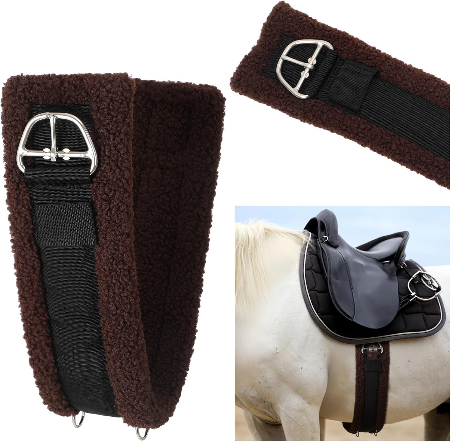 Shappy Western Horse Cinch Horse Girth for Cinch Saddle Brown Soft Fleece Padding Non-Slip Nylon Webbing Stainless Steel Buckles Comfortable and Easy to Install for Western Saddles