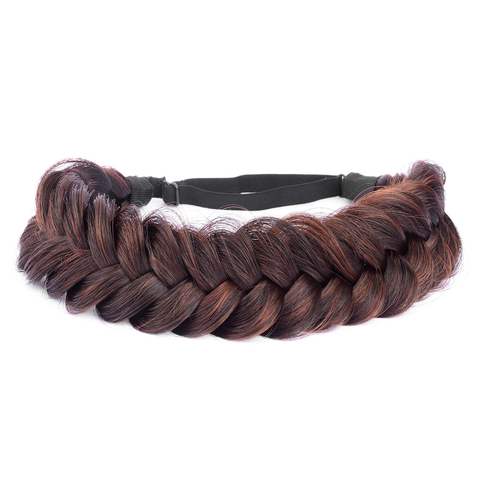 DIGUAN Messy Wide 2 Strands Synthetic Hair Braided Headband Hairpiece Women Girl Beauty accessory, 62g/2.1 oz (Plum Burgundy)
