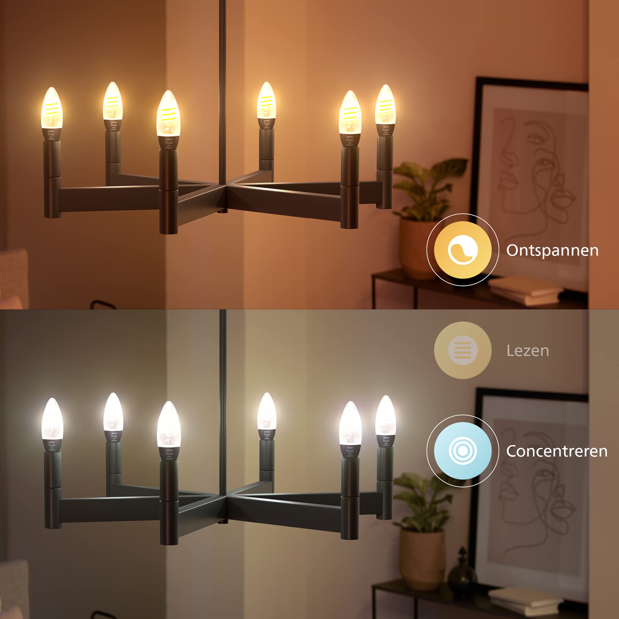 Philips Hue - Bombilla LED inteligente Filamento E14 Vela, Luz Blanca de Cálida a Fría 4.6W (Eq. 30W) 350 lúmens, Compatible con Alexa y Google Home - Pack de 2 bombillas inteligentes