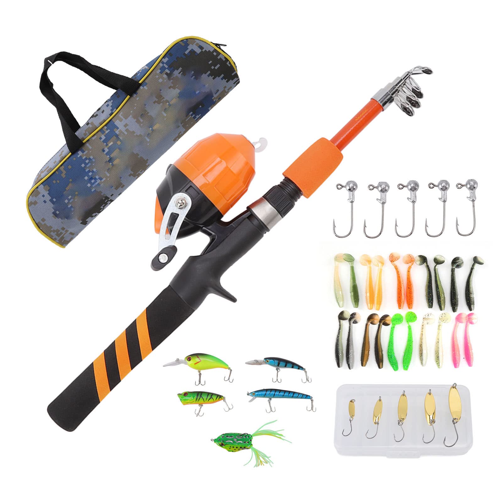 Canne à Pêche pour Enfants De 1,5 M - Portable, Rétractable Et Adaptée Aux Débutants - Orange - Cadeau pour Les Tout-Petits, Présentez à Votre Petit Pêcheur la Joie de la Pêche