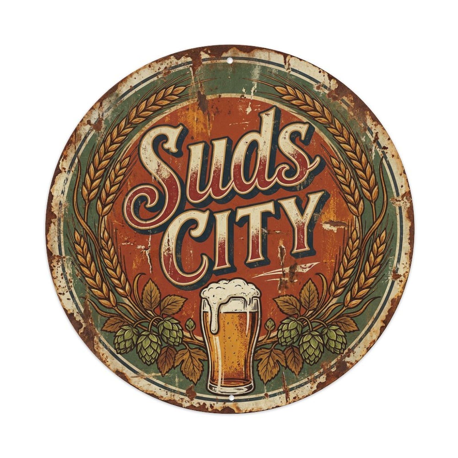 Fyrn Style Metal Tin Sign Vintage Beer Cheers Suds City Retro Bar For Pub