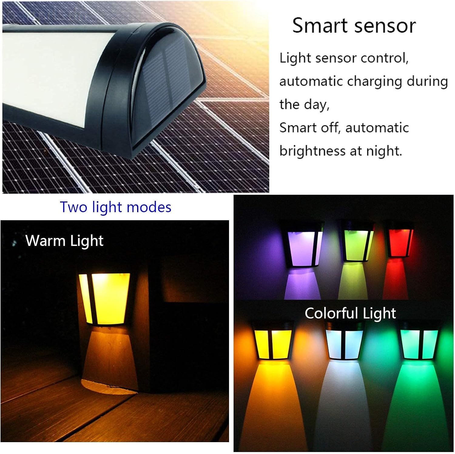 Outdoor Wireless Decorative Solar Fence Lights [2 Optional Modes] IP65 Waterproof Solar Security Light for Porch Garden Yard Fence Patio Deck (6 Pack) (Color : Warm Light/Color Changing)
