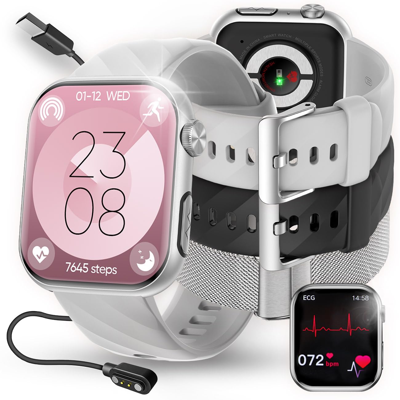 SMARTWATCH DLA SENIORA ZEGAREK TĘTNO CIŚNIENIE EKG TLEN BMI HRV MENU PL
