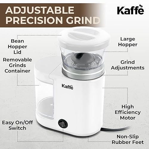 Miniatura 4 de Kaffe - Molinillo eléctrico de café con rebabas (5.5 onzas) con ajustes de grosor ajustables, rebabas planas, nuevo motor mejorado, molinillo de