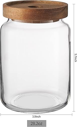 Miniatura 6 de KMwares 3 frascos de vidrio transparente para alimentos (28 onzas x 3) con tapas de madera de acacia herméticas para almacenamiento de cocina, baño,