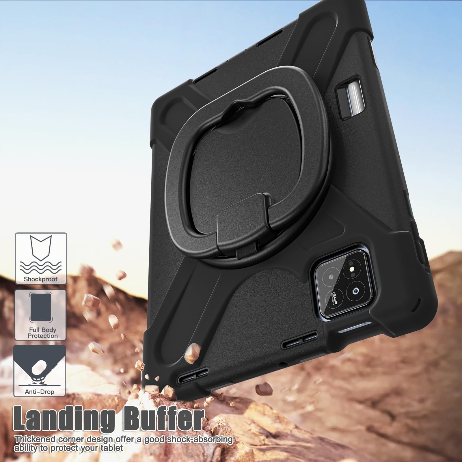 Custodia protettiva per tablet Custodia resistente for Xiaomi Pad 8 / Pro | Antiurto, cavalletto girevole a 360°, tracolla e tracolla, copertura robusta, for versione 2025 da 11,2"(Siyah)