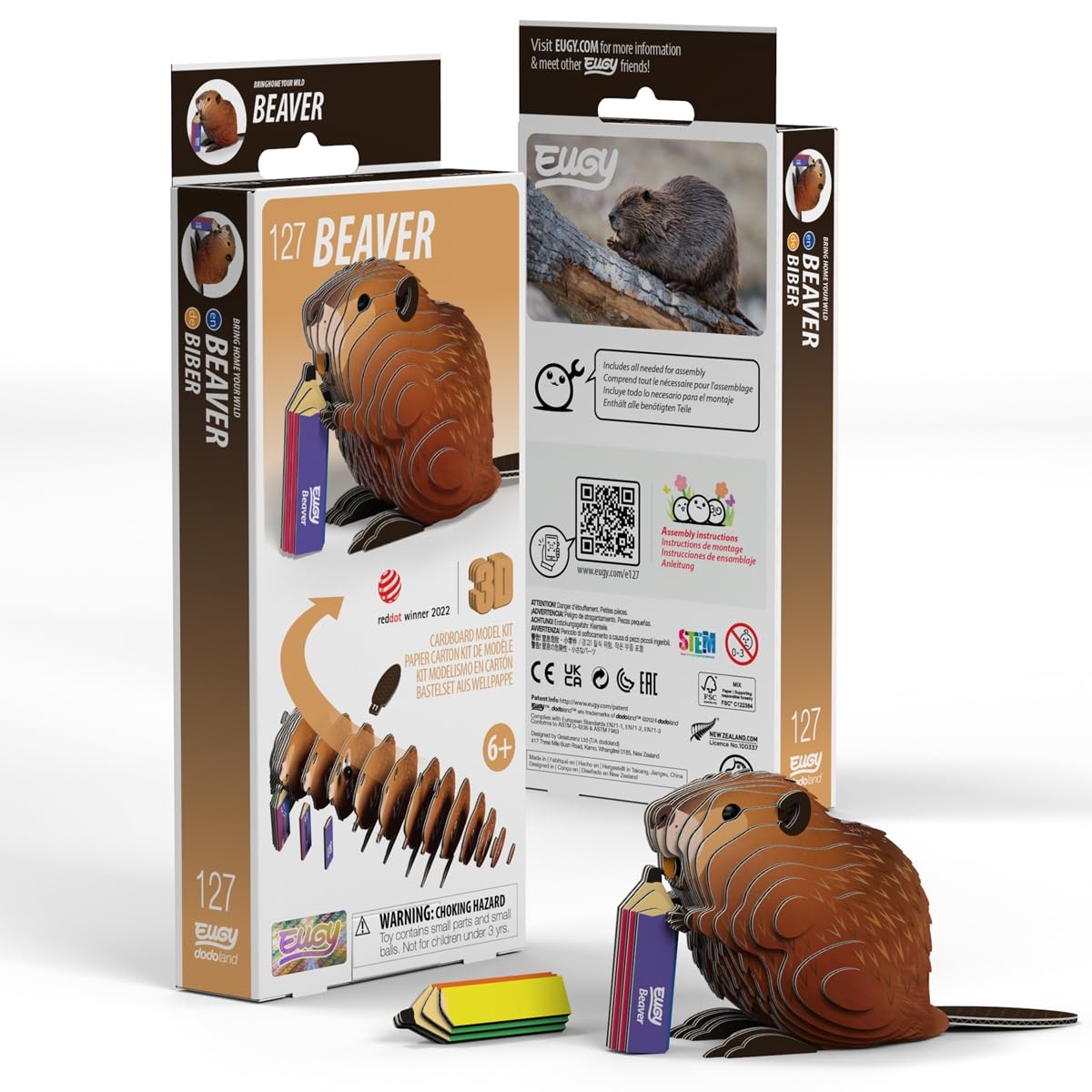 EUGY 127 Castor – Puzzle 3D Ecológico De Cartón Para Niños Y Niñas Desde 6 Años – Fácil De Montar En 20 Minutos