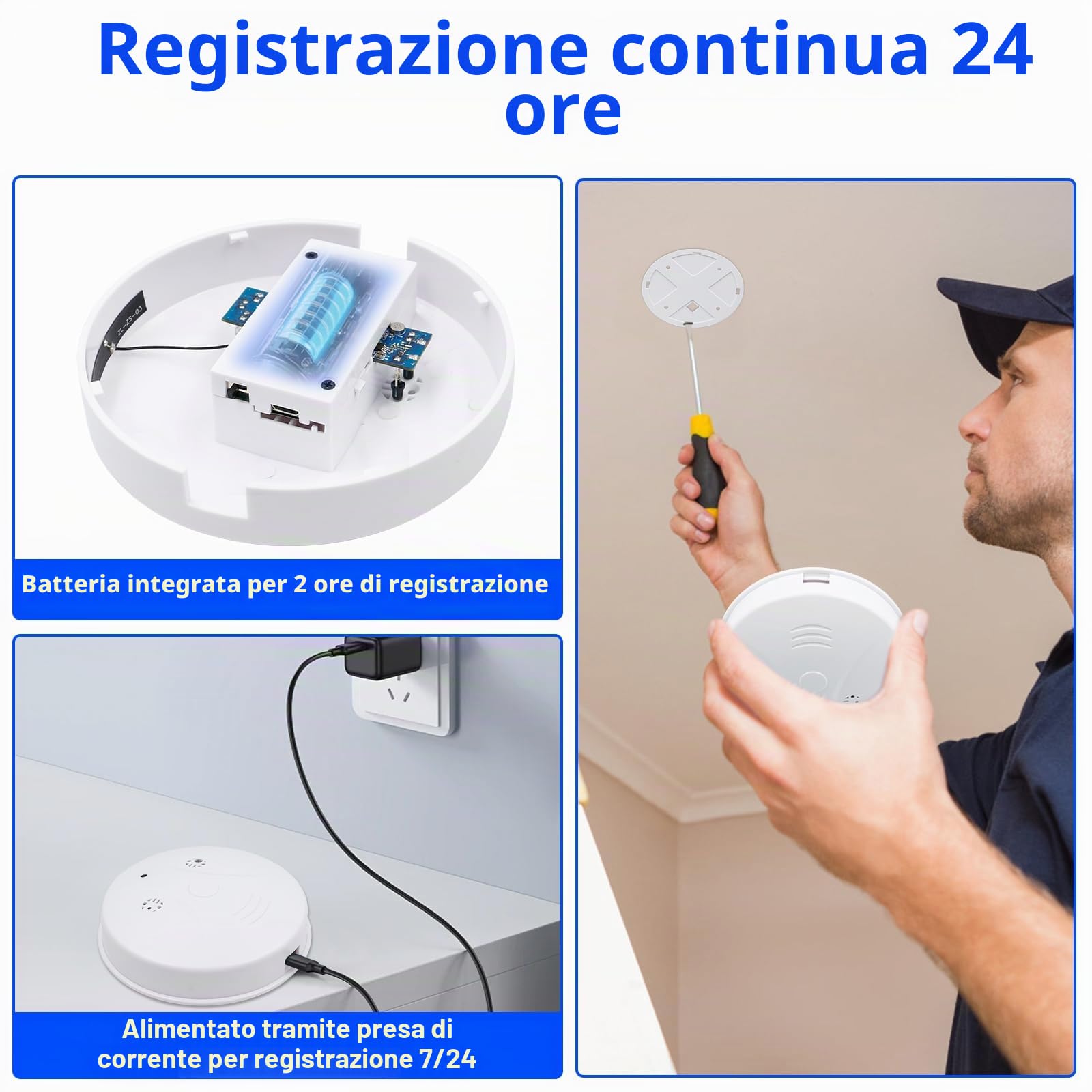Telecamera Spia WiFi,Mini Telecamera Nascosta con Rilevatore di Fumo HD | 1080 Spy Cam 2,4/5 GHz Microcamera,Visione Notturna, Rilevamento del Movimento per interne