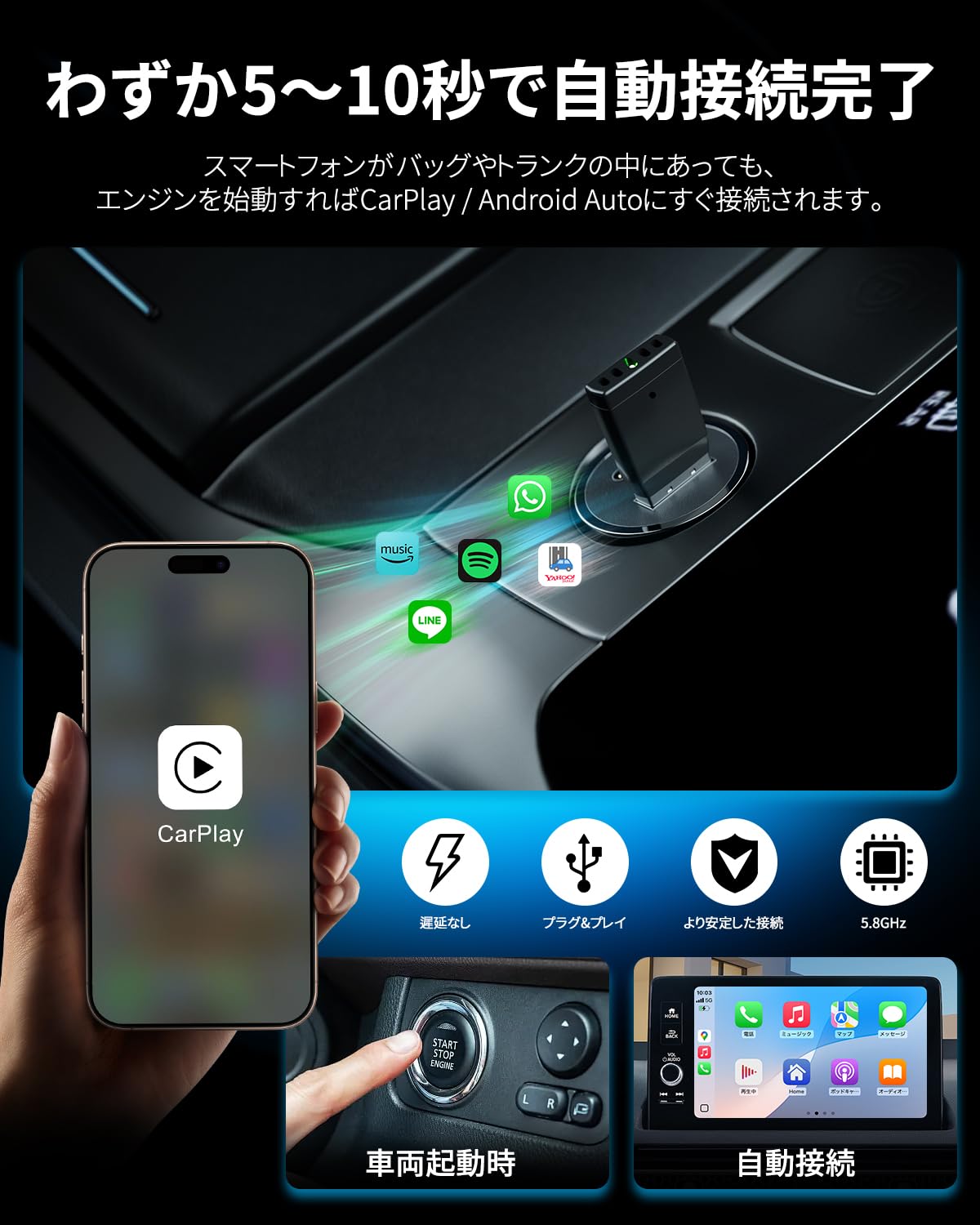 Amazon.co.jp: 2025年新型 ワイヤレス CarPlay & Android Auto