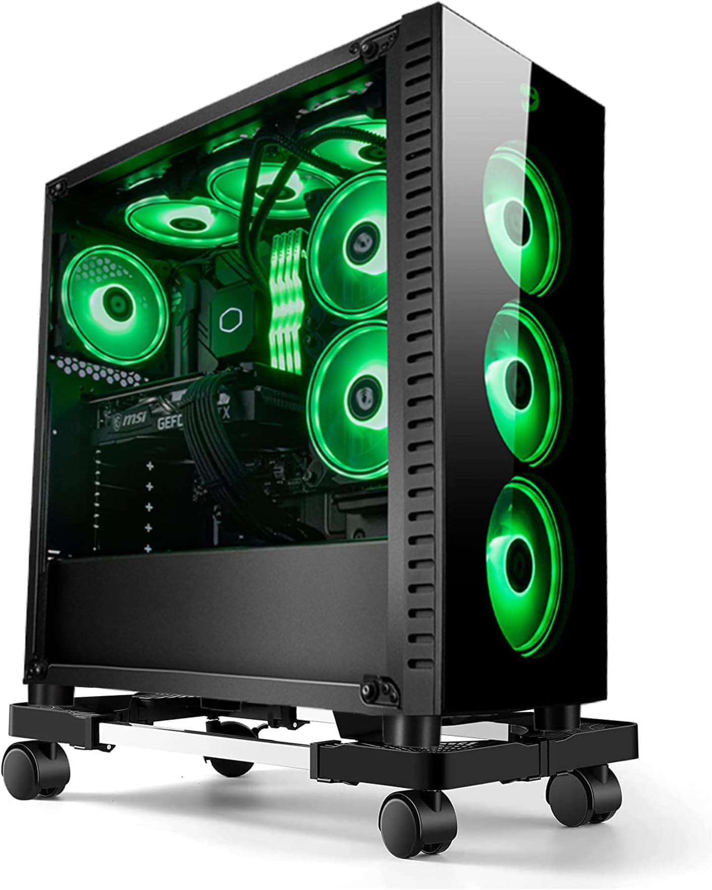 Computer Tower Stand PC Stand with 4 Silent Rolling Casters Mobile CPU Stand,Adjustable Mobile Desktop PC Tower Stand,Suitable for Most Gaming PC Cases On Carpet Floor Computer Stand (1)