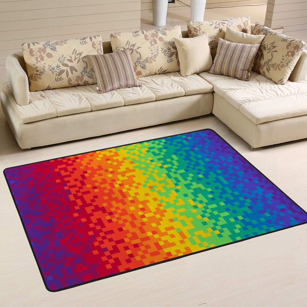 Tapis de sol arc-en-ciel Ruchen grand tapis salon 60 x 39 inch dégradé de pixels multicolore