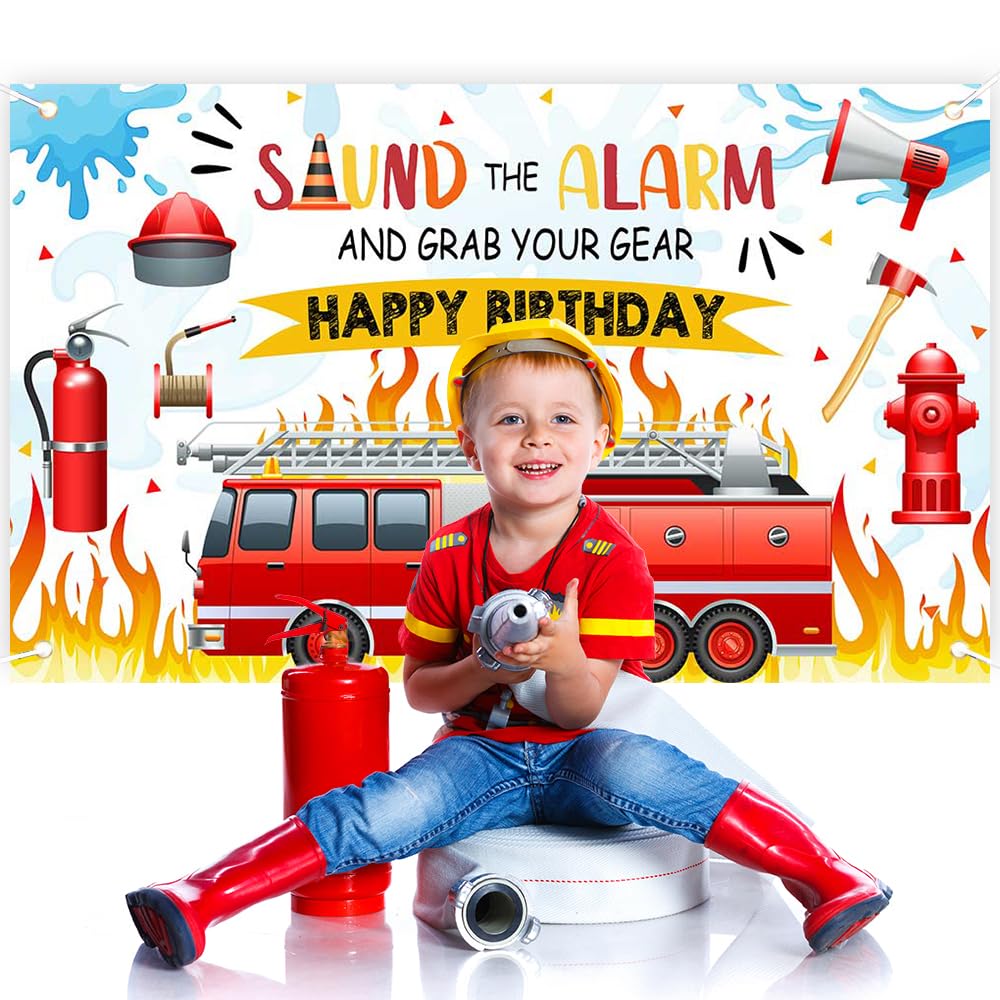 Firetruck Birthday Party Supplies Decorations Firetruck Thee Backdrop...