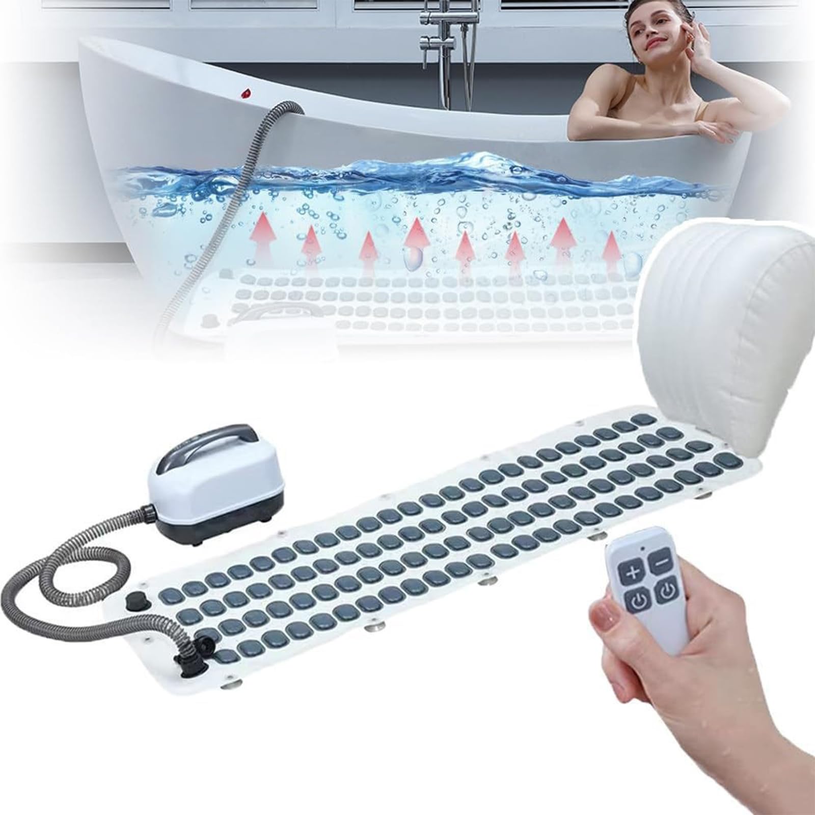 Wavemat Bathtub Massage Cushion,6-Speed Bubbles Wave Mat for Tub,Home Spa Bubble Bath Massager with Inflatable Pillow