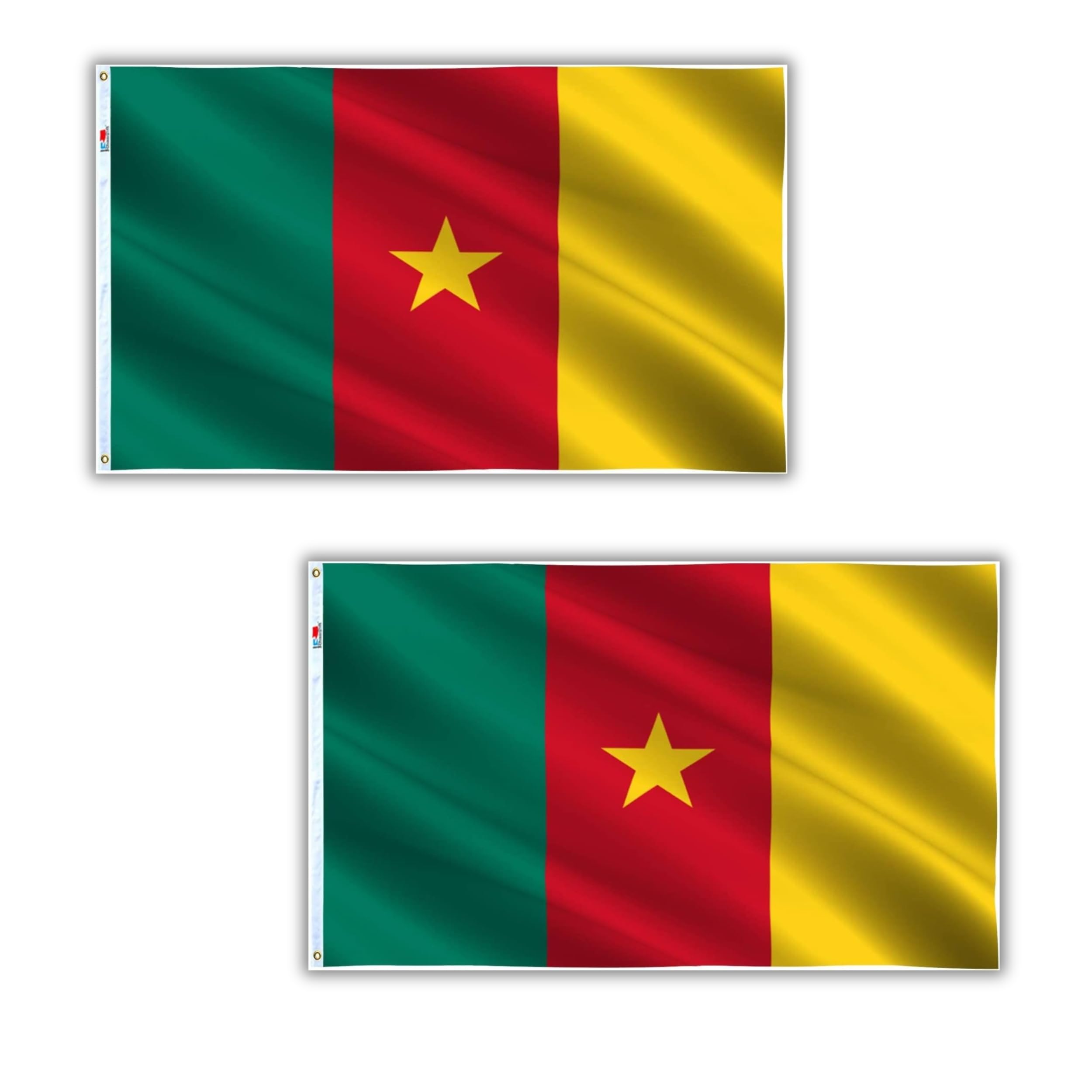 2 Pcs Cameroon Flag 5ft x 3ft with Brass Eyelets – Polyester Cameroonian Flag Banner for Football Matches, Fan Zones, Home & Garden Display