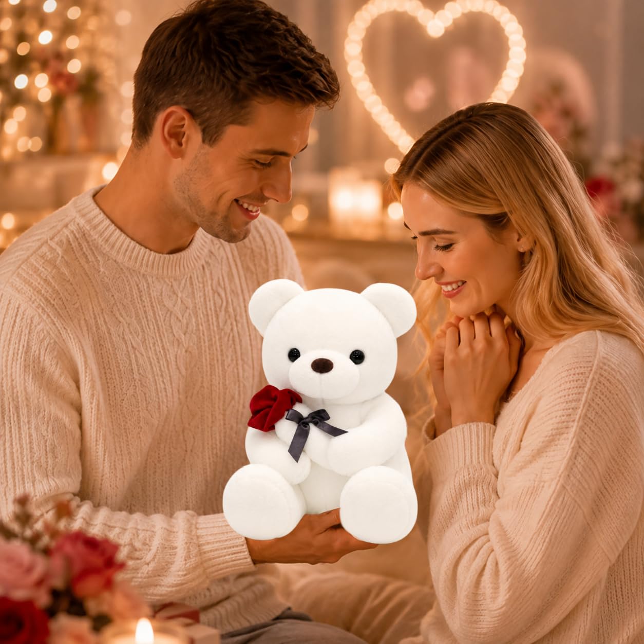 Orsacchiotto peluche con rosa, simpatico peluche giocattolo, idea regalo per bambini, ragazzi, ragazze, compleanno, Natale, San Valentino (45 cm, marrone)