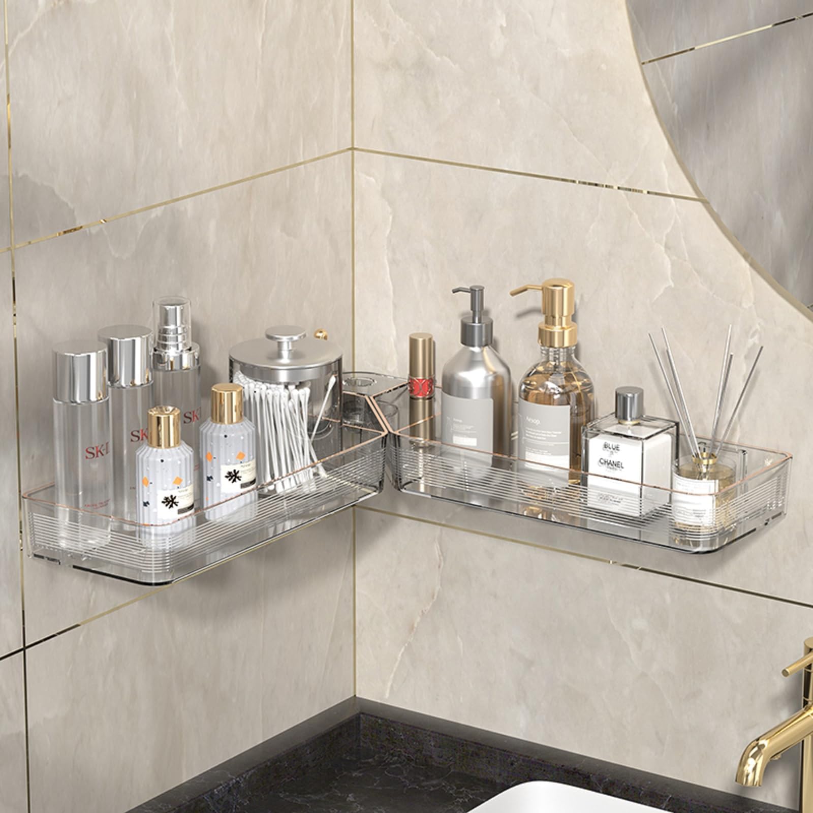 Hsiohe Clear Corner Adhesive Shower Caddy, Acrylic Wall