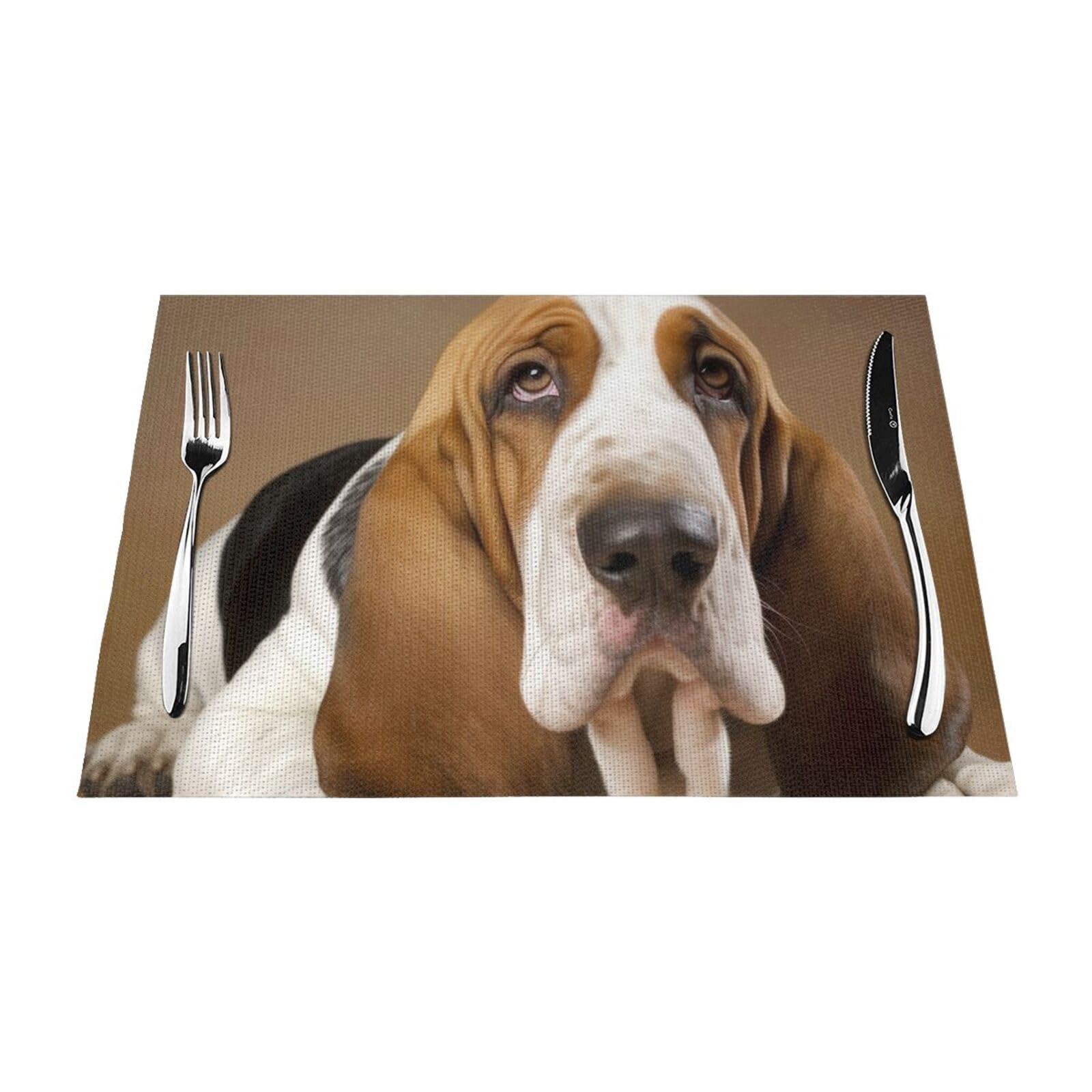 Basset Hound Placemats Set of 1 - Woven Vinyl Kitchen Table Placemats - Heat Resistant Non-Slip Place Mats for Dining Table, Washable Indoor Outdoor Table Mats 12x18 Inch