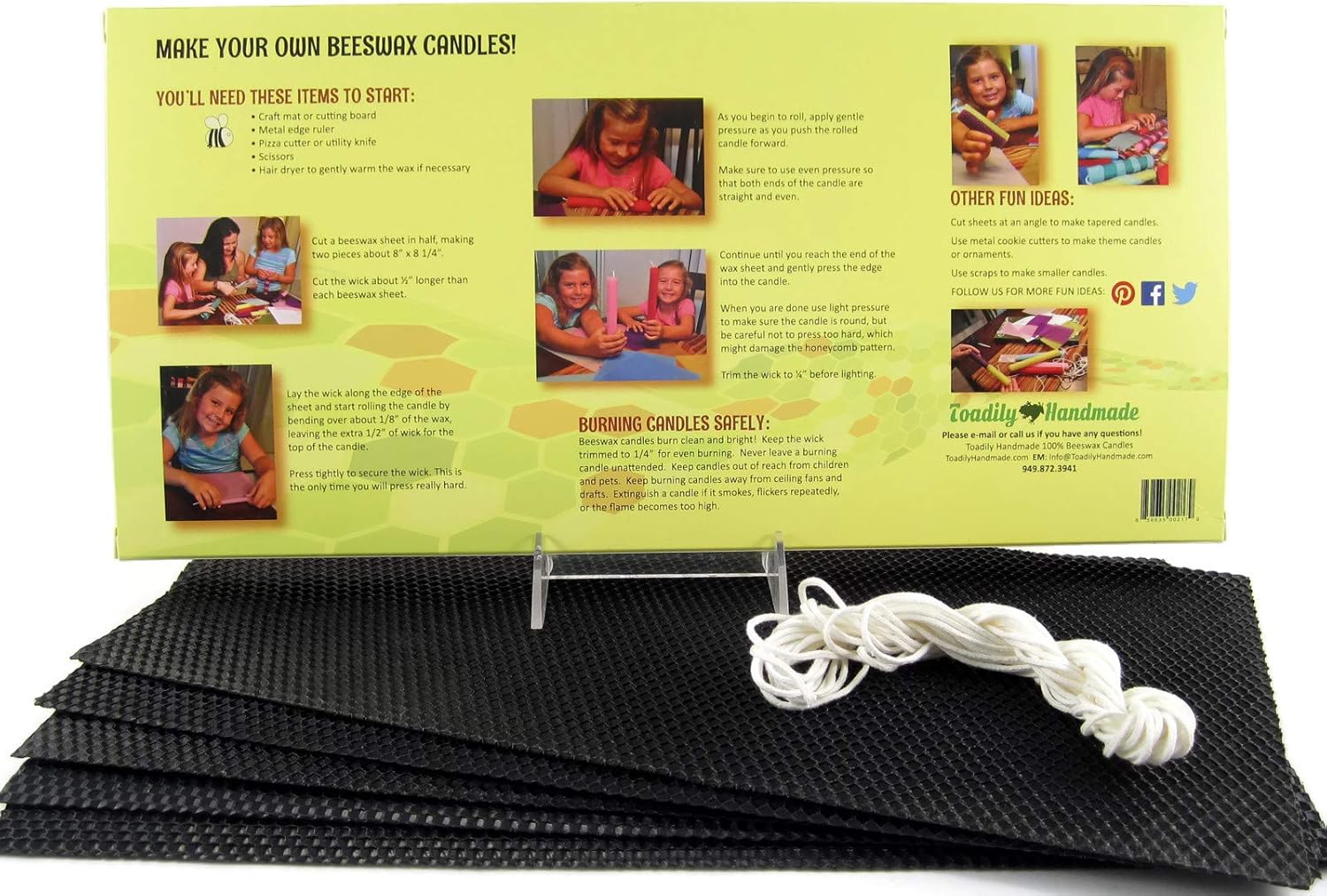 Make Your Own Beeswax Candle Starter Kit - Includes 5 Full Size 100% Beeswax Honeycomb Sheets in Black and Approx. 6 Yards of Cotton Wick. Each Sheet Measures Approx. 8" x 16 1/4".