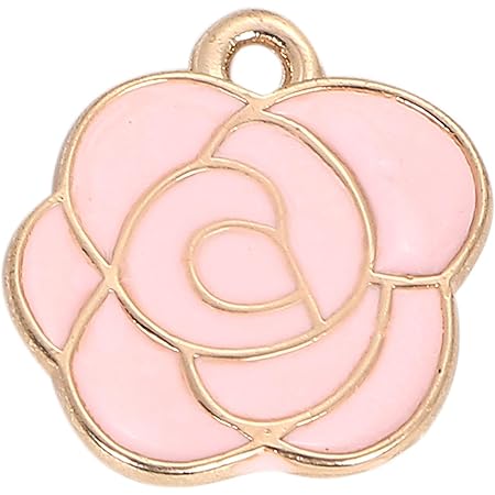 Amazon ハンドメイド素材店 ピンク10個 おしゃれ カメリア 花 フラワー ジュエリー チャーム パーツ ゴールド 金属チャーム 手芸材料 カン付き デコ ピアス ネックレス レジン 封入 部品 ハンドメイド材料 ピンク チャーム アクセサリートップ 通販