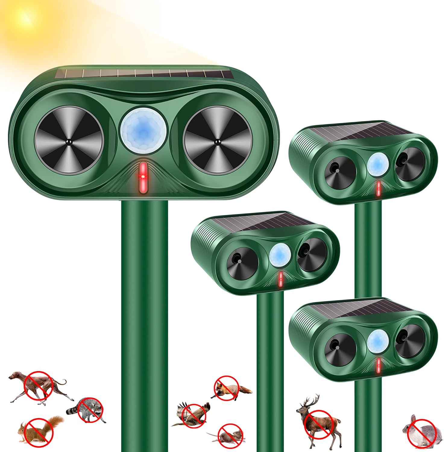 2025 4Pack Deer Deterrent Device Solar Animal Repeller Cat Repellent Outdoor Ultrasonic Animal Repellent with Motion Detection to Scare Coyote Rabbit Squirrel Skunk Dog Fox Repellent for Yard