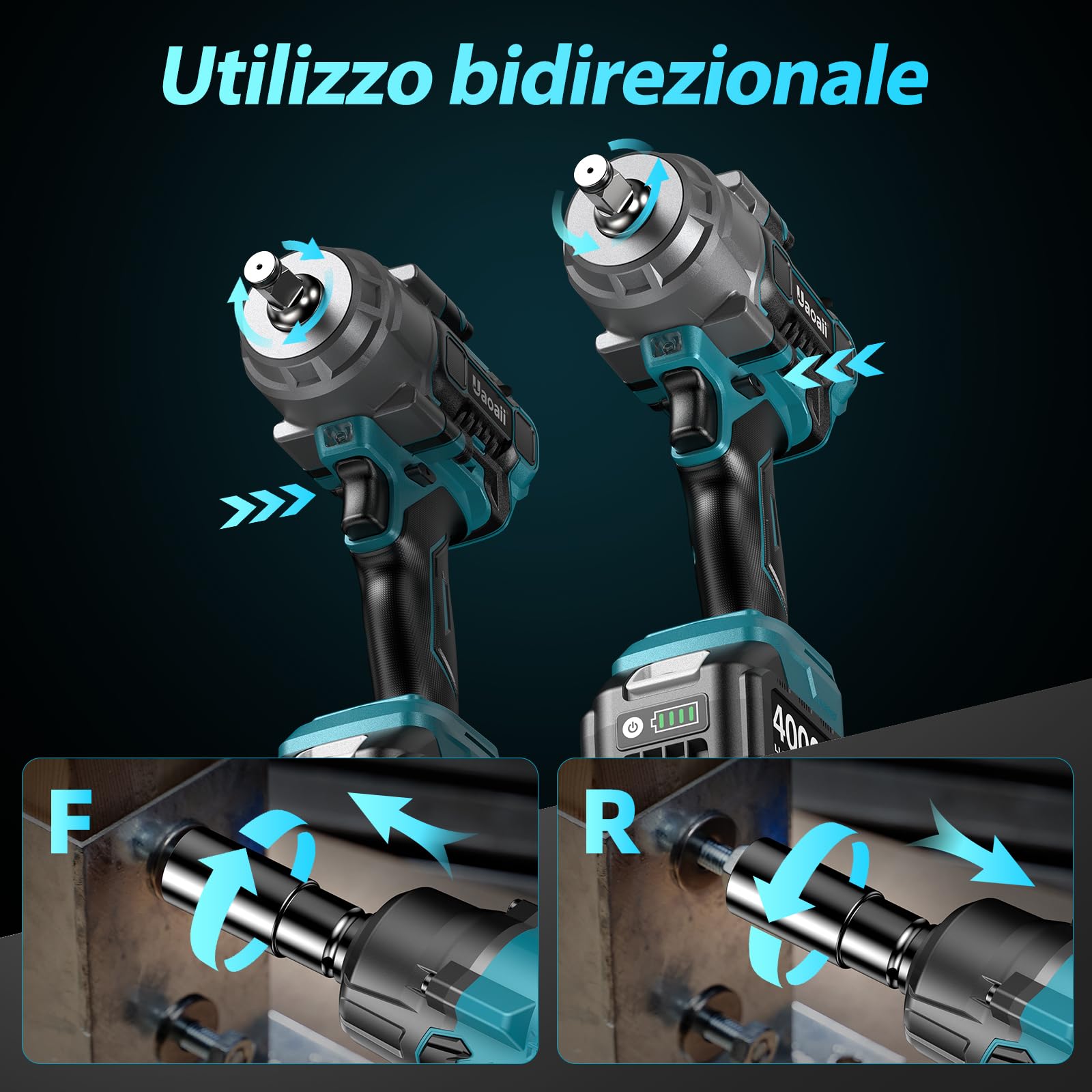 Avvitatore a impulsi a batteria 1600 Nm 1/2", 2 batterie 4000mAh con caricatore rapido, 21V Avvitatore Elettrico bussole 17-19-21-24 mm + prolunga 5", ideale per auto, camion, garage, officina