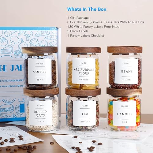 Miniatura 9 de 12 tarros cuadrados de vidrio para especias con tapas de bambú natural, recipientes herméticos para hierbas de 9 onzas con 148 etiquetas de especias