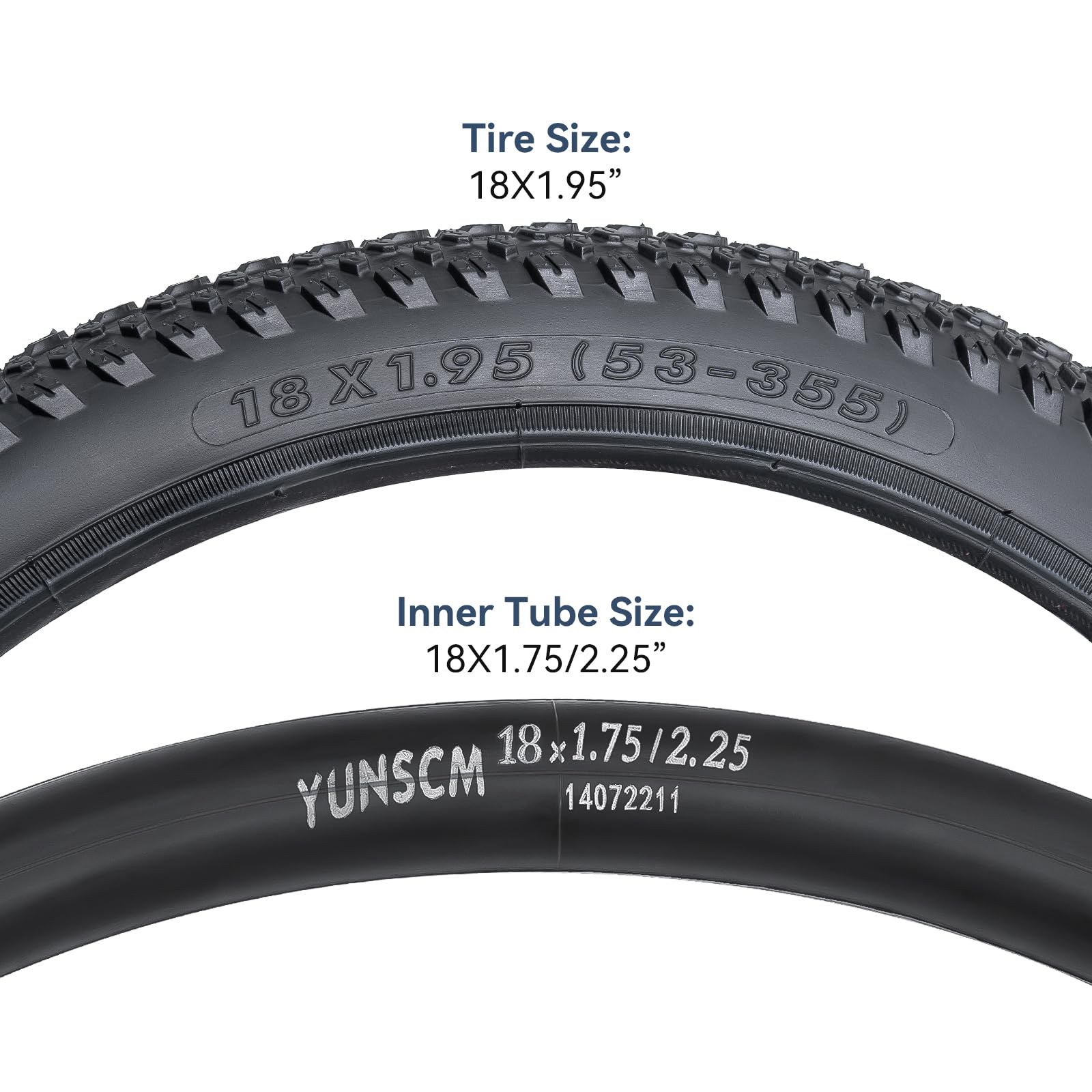 YUNSCM 2-PCS 18 Pouces Montagne Vélo pneus 18x1.95/53-355 and 18 Pouces Vélo Chambre à air Schrader Valve Compatible with 18x1.95 18x2.0 Bike pneus and Chambre à air (Y-1017)