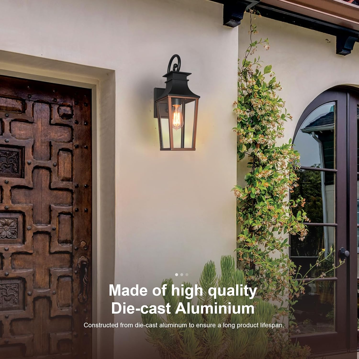 ALVIME Outdoor Wall Lights, Brushed Gold Finish Exterior Wall Lanterns, Metal Waterproof Porch Light Fixtures for House, Patio, Garage, E26 Base&High Strength Clear Glass