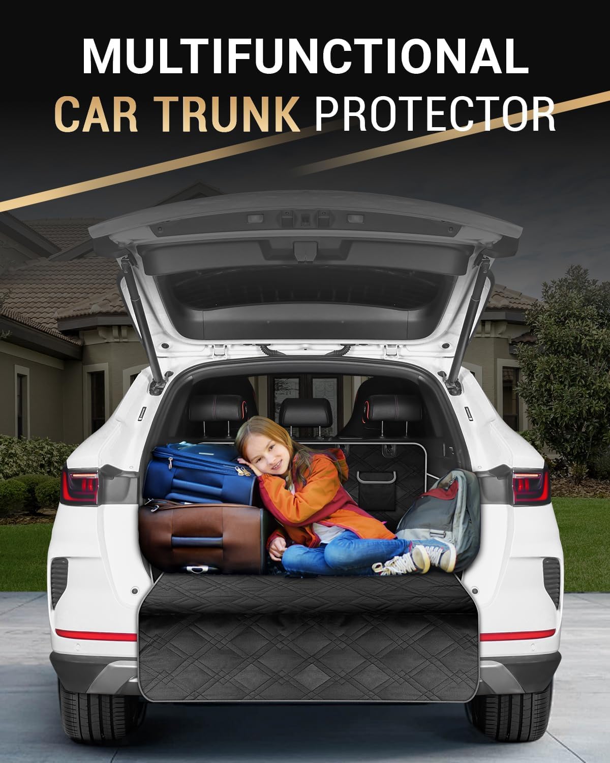 Protection Coffre de Voiture Chien Universelle, Couverture Chien Auto Imperméable, Tapis Coffre Antidérapant avec Protection latérale 4 Poches pour Plupart Voiture 185 x 105 cm