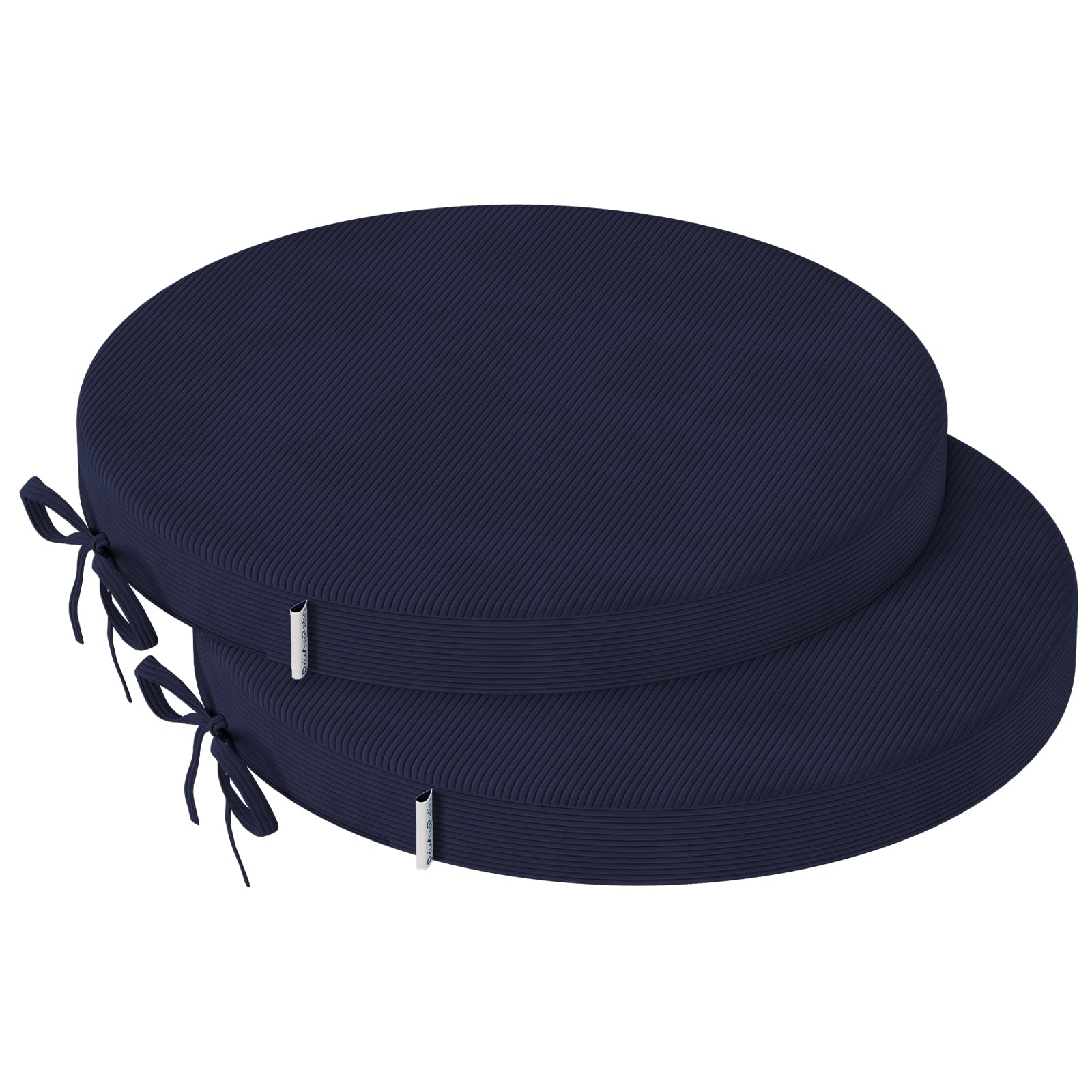 Lot de 2 coussins de chaise ronds pour chaises de salle à manger, 5 cm d'épaisseur avec attaches pour cuisine, jardin, bar - Antidérapant - Pour intérieur et extérieur - 40 x 40 cm - Bleu