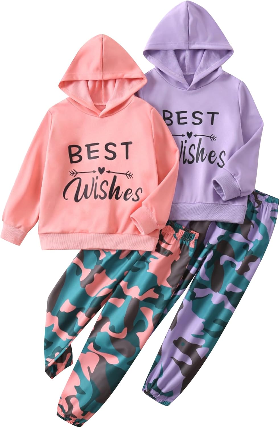 Activewear Set for Girls 4 Piece printed Athletic Pullover Hooded Sweatshirt and Joggers Sweatpants (3-14Y)
