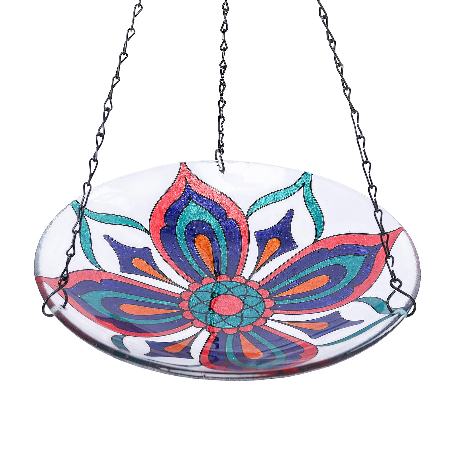 MUMTOP Hanging Bird Baths for Outdoors - Glass Bird Bath, 11 Inch Hanging Bird Bath Bird Feeder Bowl for Outside, Garden, Lawn Yard Decor (Colorful